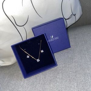 Swarovski Three Piece Square Gold Necklace & Stud Set